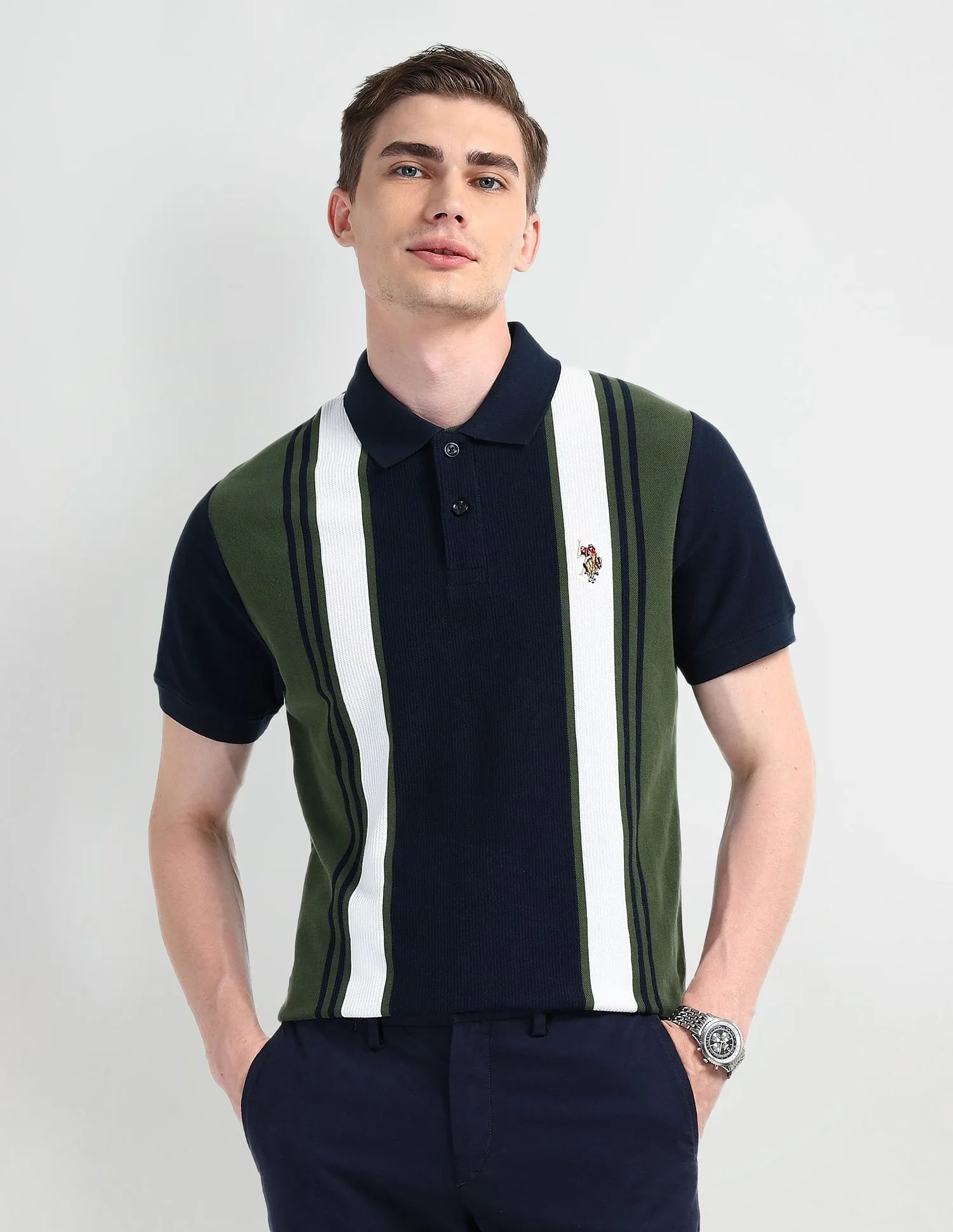 U.S. Polo Assn. Denim Co. Muscle Fit Striped Polo Shirt