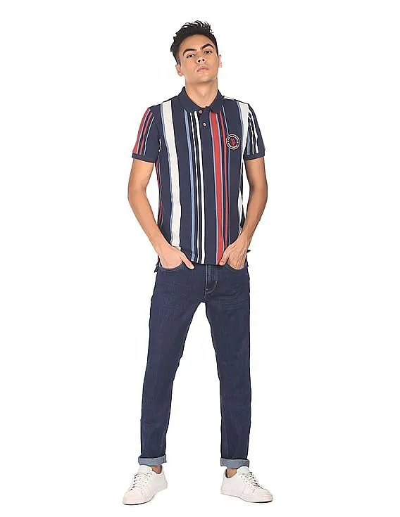 U.S. Polo Assn. Denim Co. Ribbed Collar Striped Polo Shirt