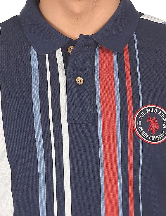 U.S. Polo Assn. Denim Co. Ribbed Collar Striped Polo Shirt