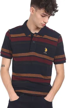 U.S. Polo Assn. Men Navy Striped Pique Polo Shirt