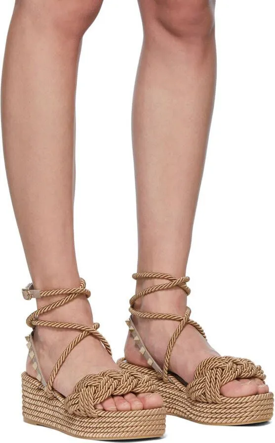 Valentino Garavani Beige Braided Rockstud Platform Sandals