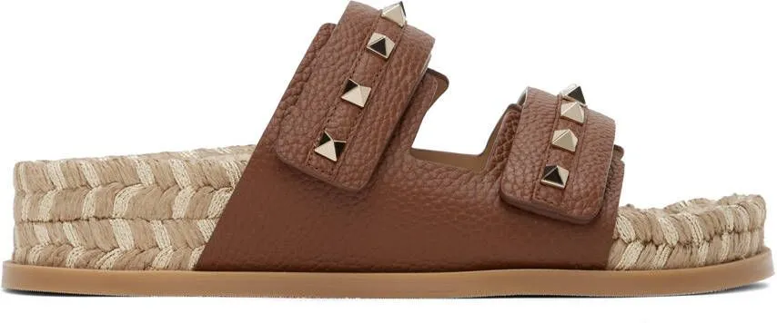 Valentino Garavani Tan Rockstud Flat Sandals