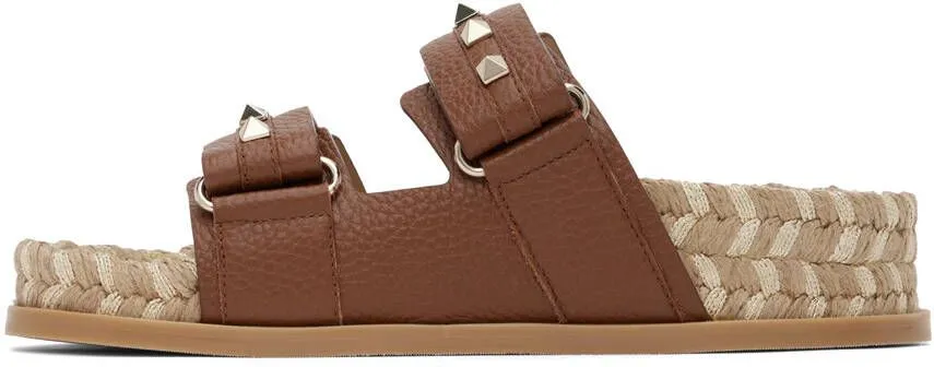 Valentino Garavani Tan Rockstud Flat Sandals