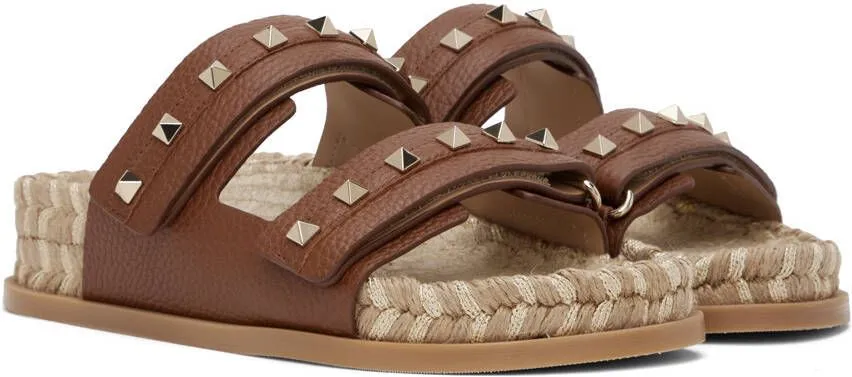 Valentino Garavani Tan Rockstud Flat Sandals