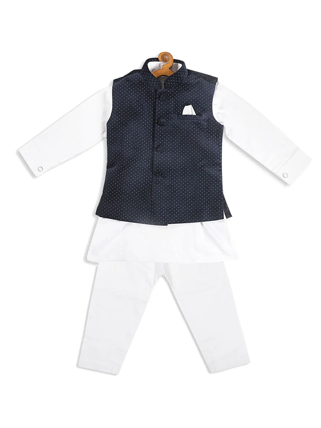 VASTRAMAY SISHU Boy's White Kurta with Pyjamas & Black  Nehru Jacket