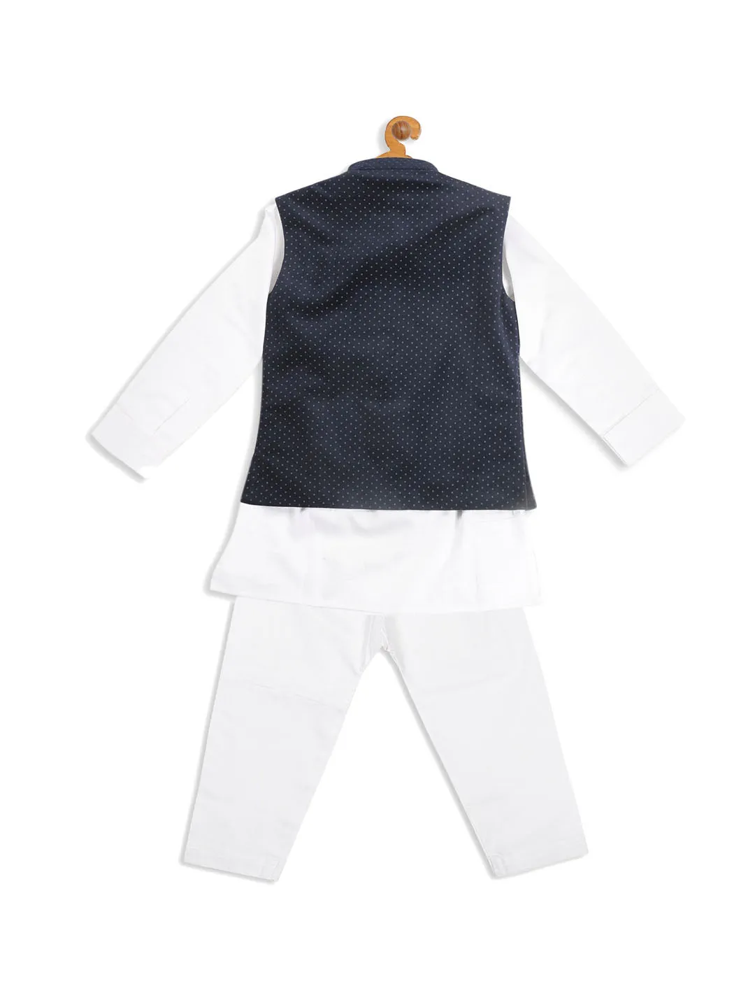 VASTRAMAY SISHU Boy's White Kurta with Pyjamas & Black  Nehru Jacket