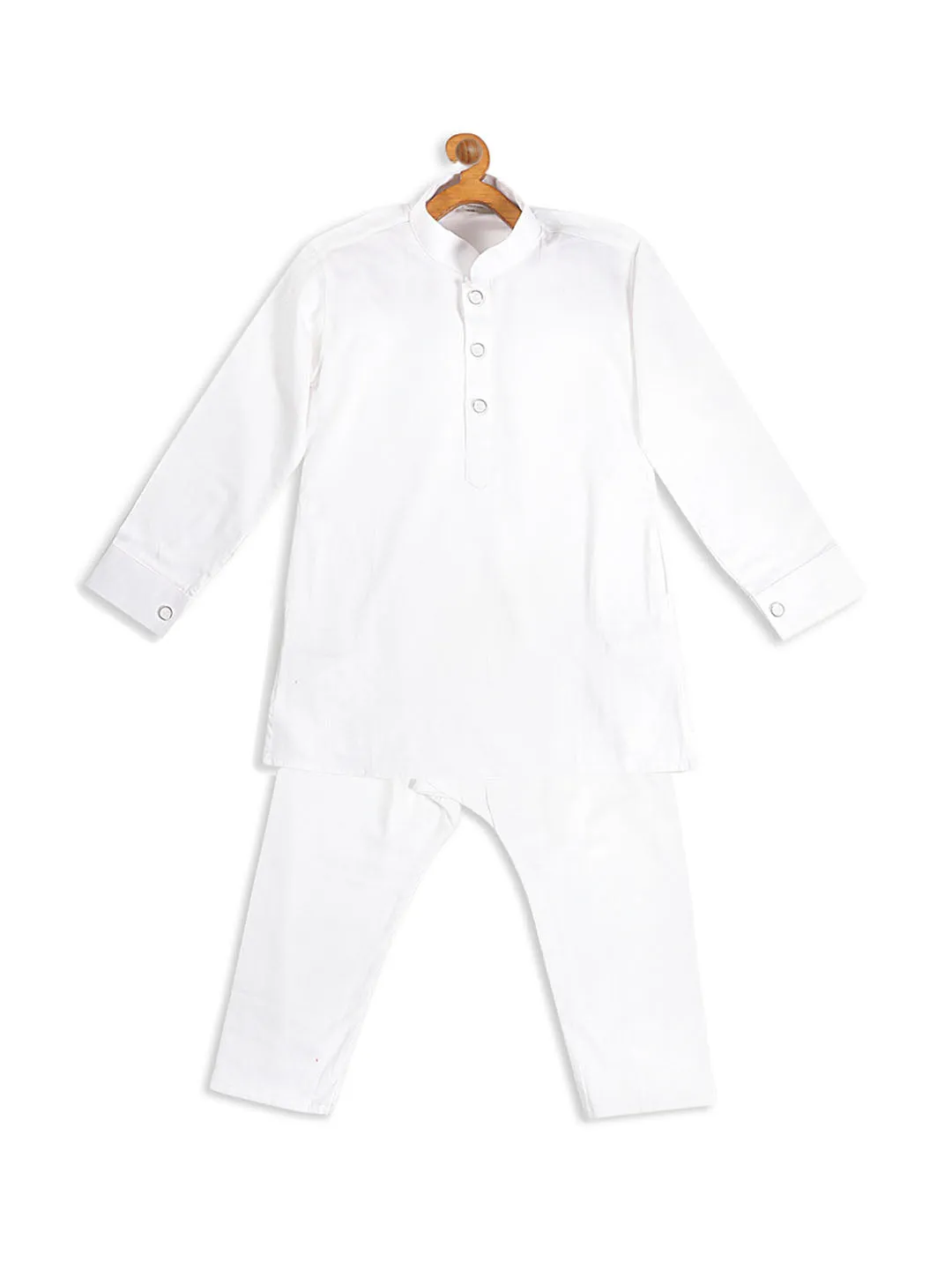 VASTRAMAY SISHU Boy's White Kurta with Pyjamas & Black  Nehru Jacket