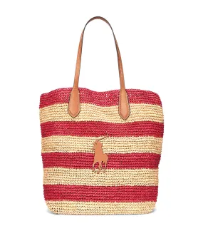 Women's Big Pony Striped Raffia Large Tote Red/Natural Stripe